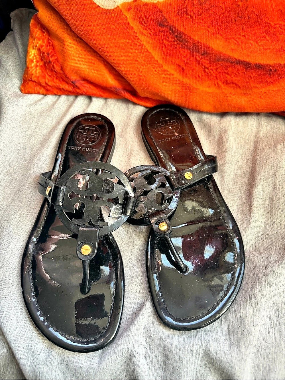 Tory Burch Miller Patent Sandal Black Flat Sandals